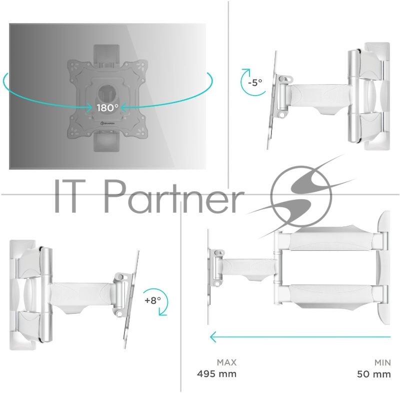 Кронштейн ONKRON NP28 для телевизора 17-43 наклонно-поворотный, белый