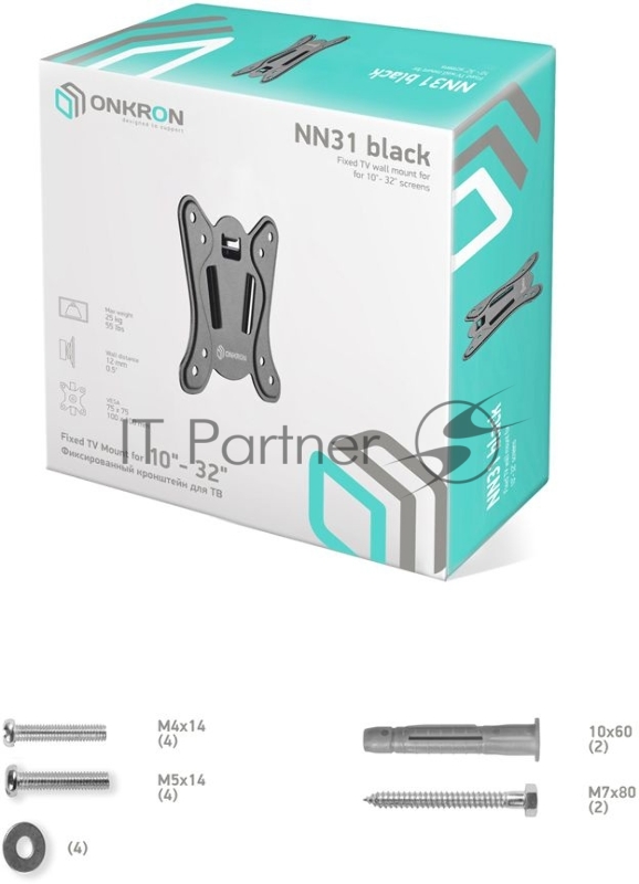 Кронштейн ONKRON NN31 для телевизора 10-32 фиксированный, чёрный