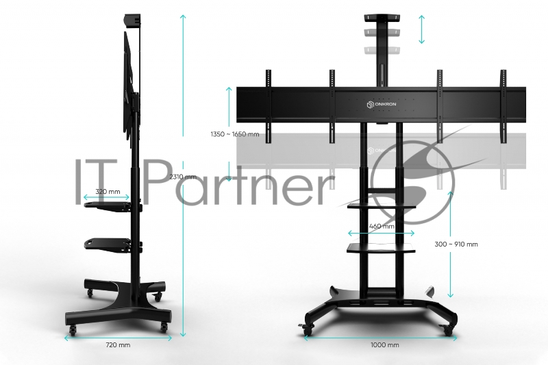 Стойка для двух телевизоров с кронштейном ONKRON TS1881DV 40-65, мобильная, чёрная