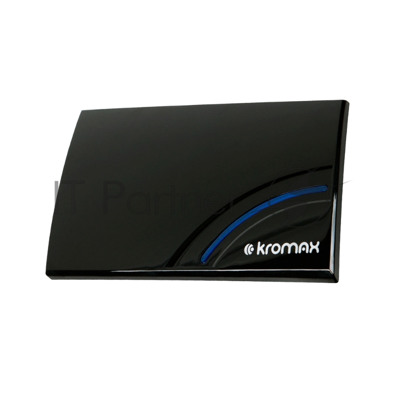 Телевизионная антенна Kromax TV FLAT-05 black Комн. акт. антенна, VHF: 87,5-230 МГц, UHF: 470-860 МГц, коэф. ус 28dB питание: адапт. в комплекте