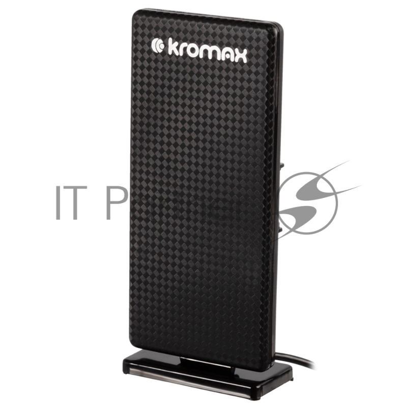 Комнатная ТВ антенна Kromax TV FLAT-09 black-gray 50 шт/уп Комн. акт. антенна, диап. DVB-T2, VHF: 87,5-230 МГц, UHF: 470-860 МГц,коэф. ус 30dB питание: адапт. в комплект