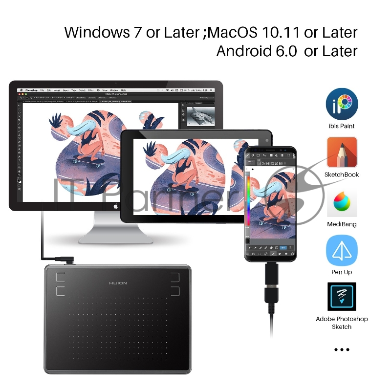 Планшет для рисования Huion H430P USB черный