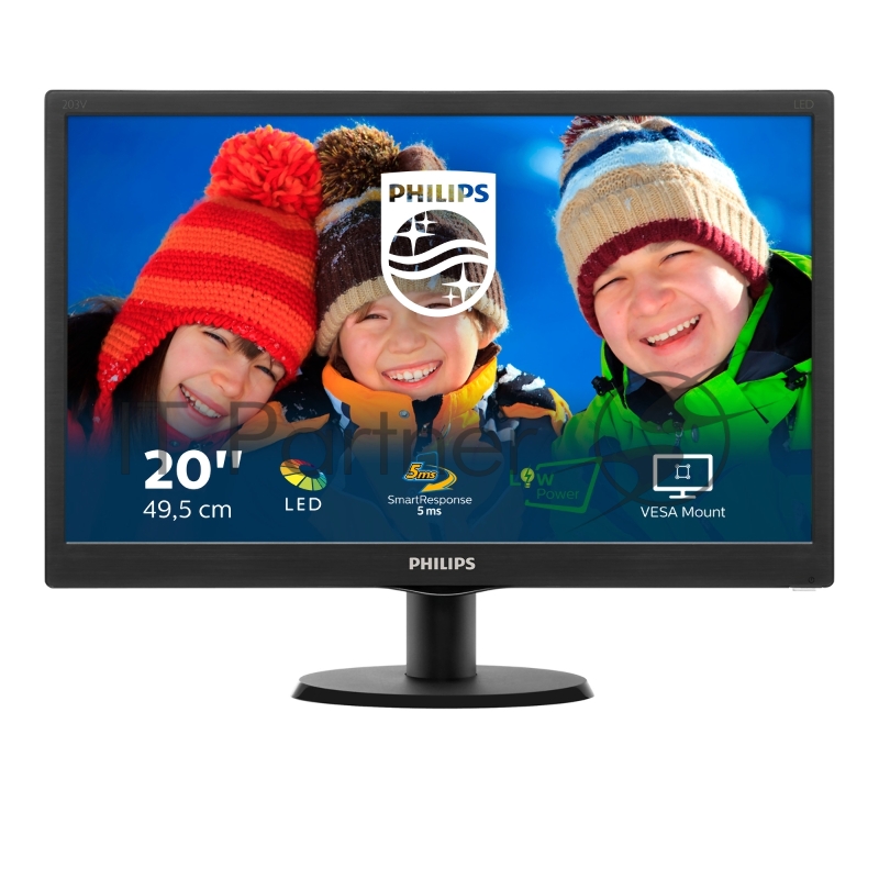 Монитор 19.5 PHILIPS 203V5LSB26/62(10) Black (LED, LCD, Wide, 1600x900, 5 ms, 90°/50°, 200 cd/m, 10M:1)
