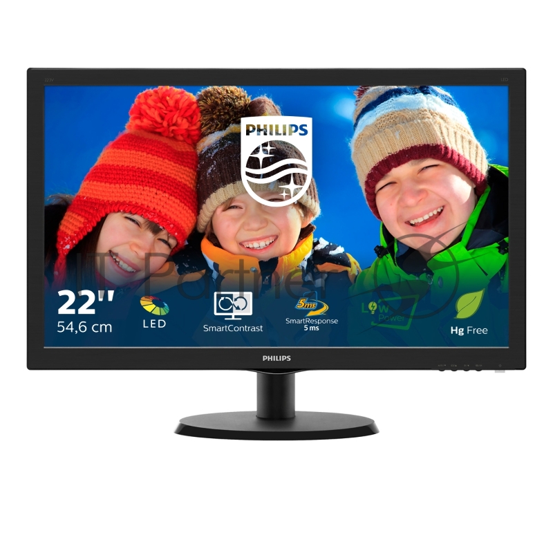Монитор 21.5 PHILIPS 223V5LSB/10(62) Black (LED, LCD, Wide, 1920x1080, 5 ms, 170°/160°, 250 cd/m, 10M:1)