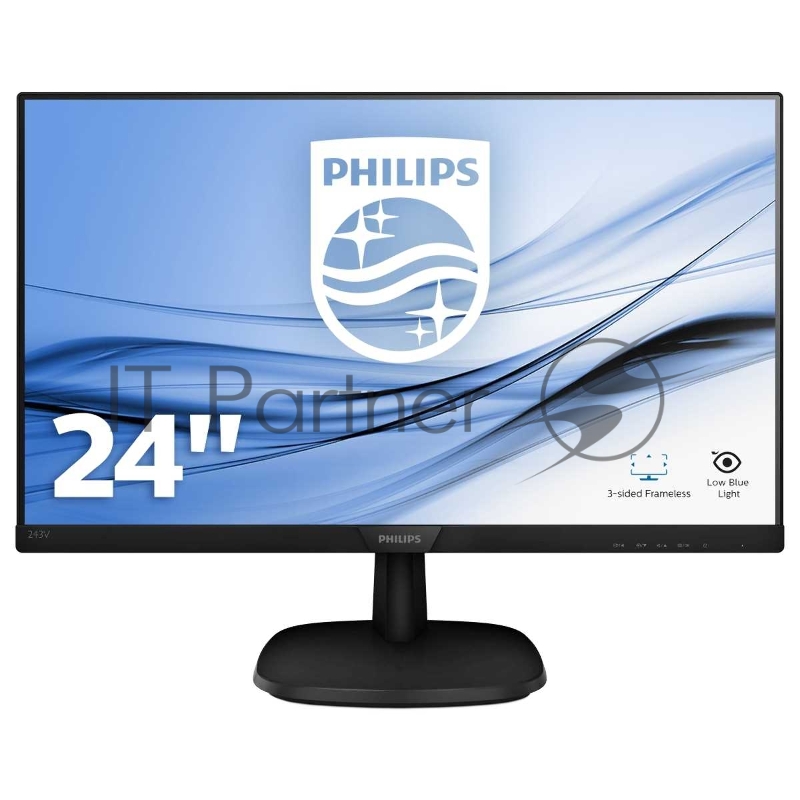 Монитор Philips 23.8 243V7QJABF (00/01) черный IPS LED 5ms 16:9 HDMI M/M матовая 1000:1 250cd 178гр/178гр 1920x1080 D-Sub DisplayPort FHD 3.66кг