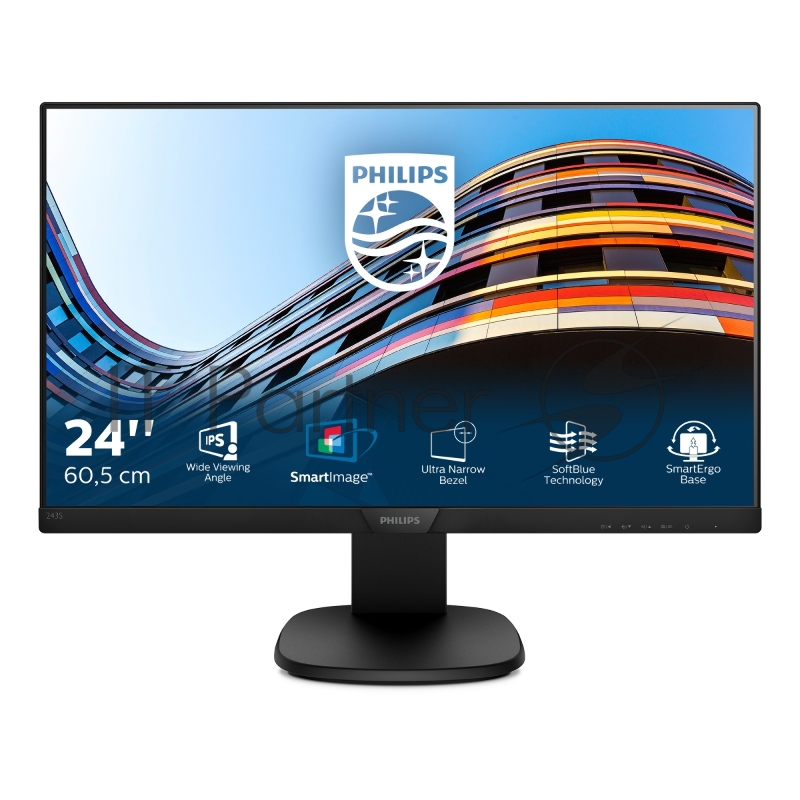 МОНИТОР 23.8 PHILIPS 243S7EYMB/00 Black с поворотом экрана (IPS, LED, 1920x1080, 5 ms, 178°/178°, 250 cd/m, 20M:1, +DisplayPort, +MM)