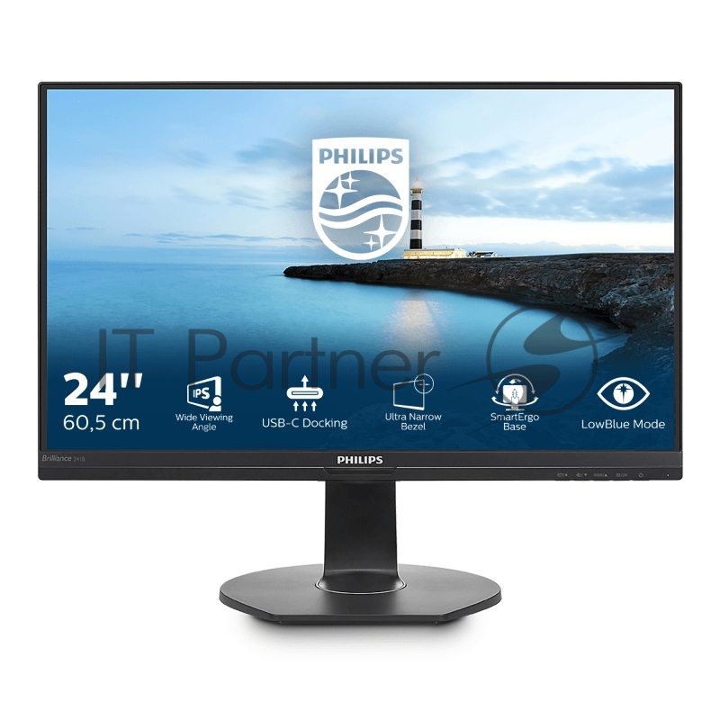 Монитор23.8 PHILIPS 241B7QUPBEB/00 Black с поворотом экрана (IPS, LED, 1920x1080, 5 ms, 178°/178°, 250 cd/m, 20M:1, +HDMI, +DisplayPort, +USB-C, +RJ45, +MM)