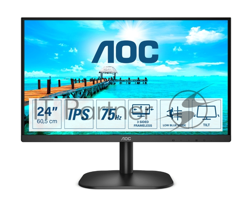 Монитор 23.8 AOC 24B2XD черный IPS LED 16:9 DVI M/M матовая 250cd 178гр/178гр 1920x1080 D-Sub FHD 2.7кг