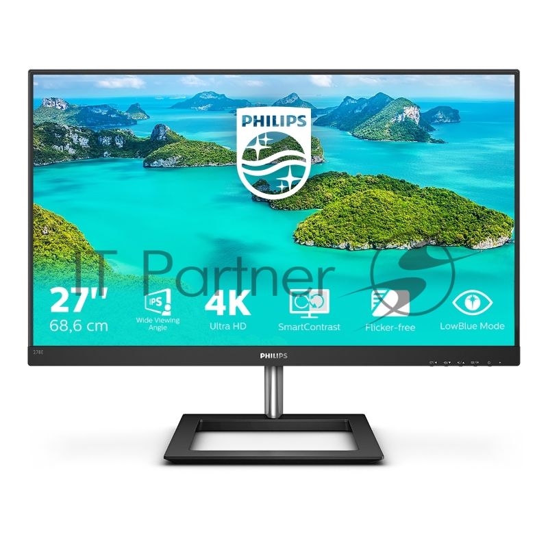 МОНИТОР 27 PHILIPS 278E1A/00 Black (IPS, 3840x2160, 4 ms, 178°/178°, 350 cd/m, Mega DCR, +2xHDMI, +DisplayPort, +MM)