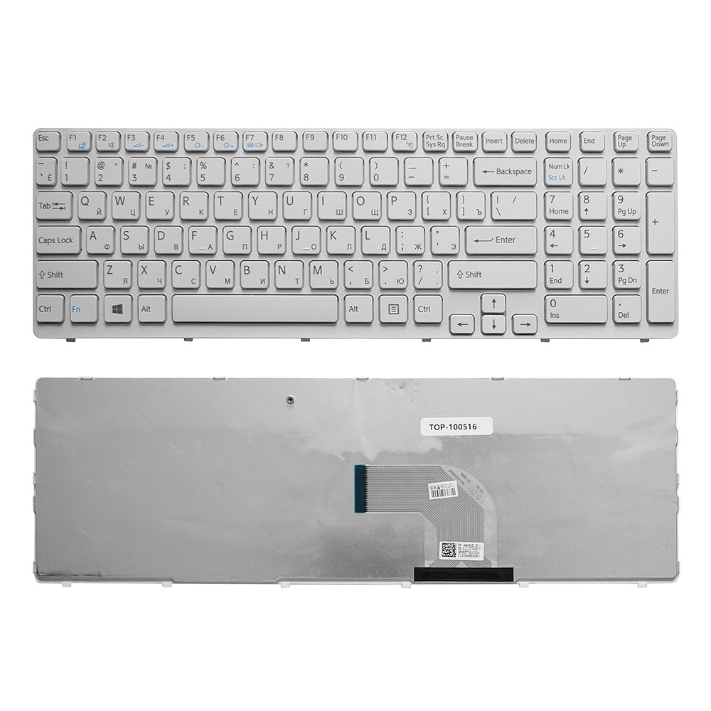 Клавиатура для ноутбука Sony Vaio E15, E17, SVE15, SVE17, SVE151 Series. Плоский Enter. Белая, с белой рамкой. 149032851RU, 9Z.N6CSW.K0