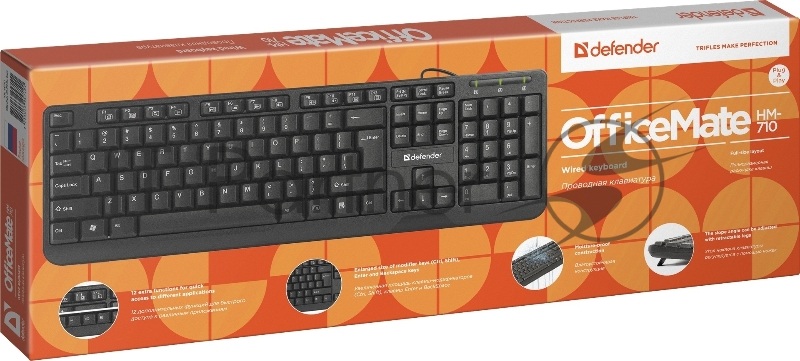 Клавиатура Keyboard DEFENDER OfficeMate HM-710 RU черный, Проводная клавиатура, полноразмерная 45710