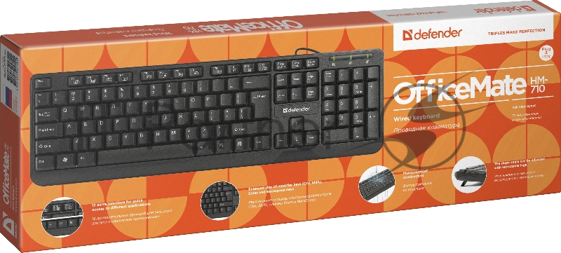 Клавиатура Keyboard DEFENDER OfficeMate HM-710 RU черный, Проводная клавиатура, полноразмерная 45710