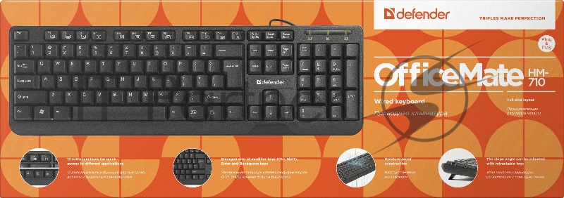 Клавиатура Keyboard DEFENDER OfficeMate HM-710 RU черный, Проводная клавиатура, полноразмерная 45710