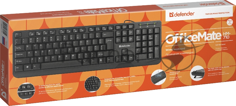 Клавиатура Keyboard DEFENDER OfficeMate HM-710 RU черный, Проводная клавиатура, полноразмерная 45710