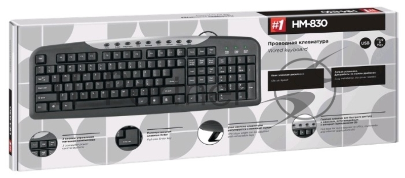 Клавиатура Defender HM-830 RU Black USB 45830 {Проводная клавиатура, полноразмерна}
