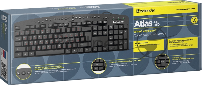 Проводная клавиатура Defender Atlas HB-450 RU,черный,мультимедиа 124 кн