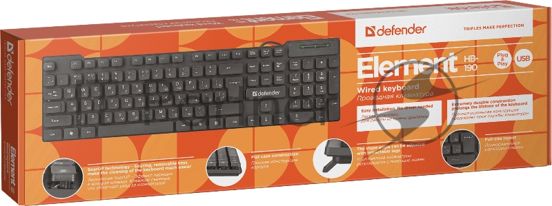 Клавиатура USB ELEMENT HB-190 RU BLACK 45191 DEFENDER