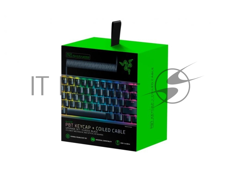 Колпачки и кабель клавиатуры Razer PBT Keycap + Coiled Cable Upgrade Set, Classic Black (US/UK)