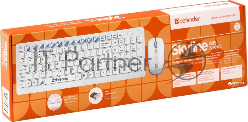 Клавиатура + мышь Defender Skyline 895 Nano W(Белый) Кл:104, 1000/1500/2000dpi