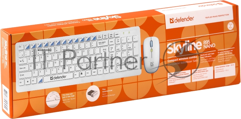 Клавиатура + мышь Defender Skyline 895 Nano W(Белый) Кл:104, 1000/1500/2000dpi