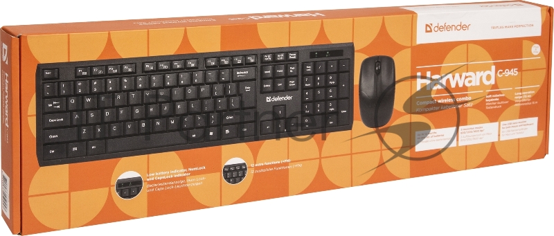 Клавиатура + мышь DEFENDER Harvard C-945 Nano черный 45945 {Кл:104+12 М:3кн, 800/1200/1600}
