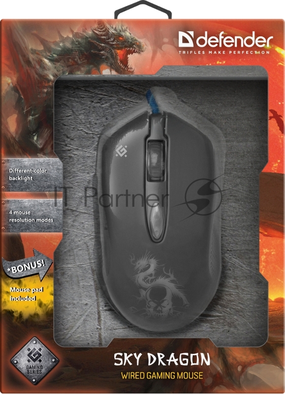 Мышь проводная DEFENDER USB OPTICAL SKY DRAGON GM-090L 52090