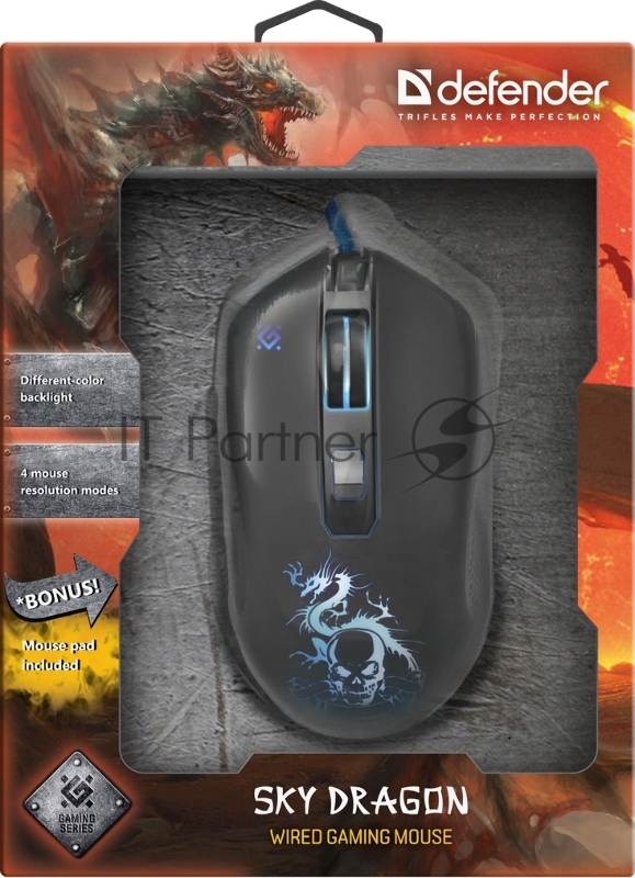 Мышь проводная DEFENDER USB OPTICAL SKY DRAGON GM-090L 52090