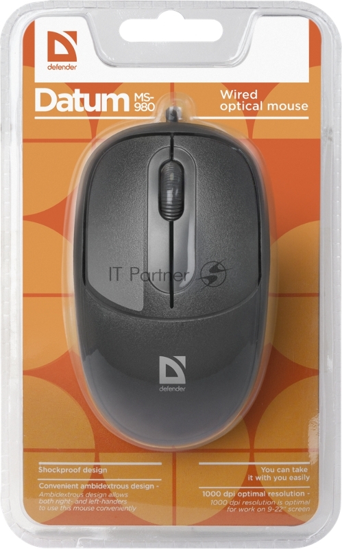Мышь Defender Проводная оптическая мышь Datum MS-980 черный,3 кнопки,1000dpi Defender Проводная оптическая мышь Datum MS-980 черный,3 кнопки,1000dpi