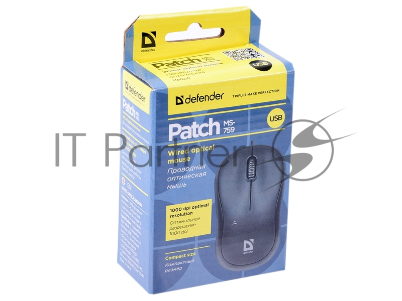 Мышь проводная Defender Patch MS-759 черный,3 кнопки, 1000 dpi 52759