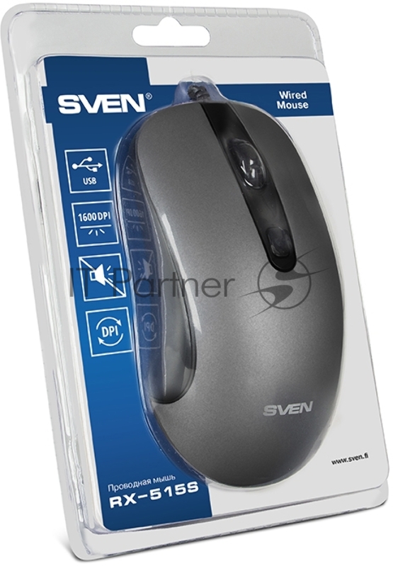 Мышь SVEN RX-515S серая (бесшумн. клав, 3+1кл. 800-1600DPI, 1,5м., блист.) USB Мышь SVEN RX-515S серая (бесшумн. клав, 3+1кл. 800-1600DPI, 1,5м., блист.) USB