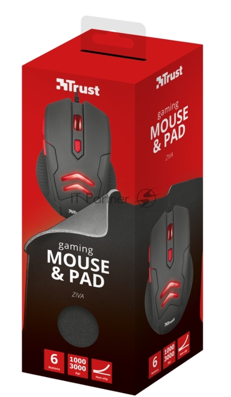 Комплект мышь + коврик Trust ZIVA GAMING MOUSE & PAD