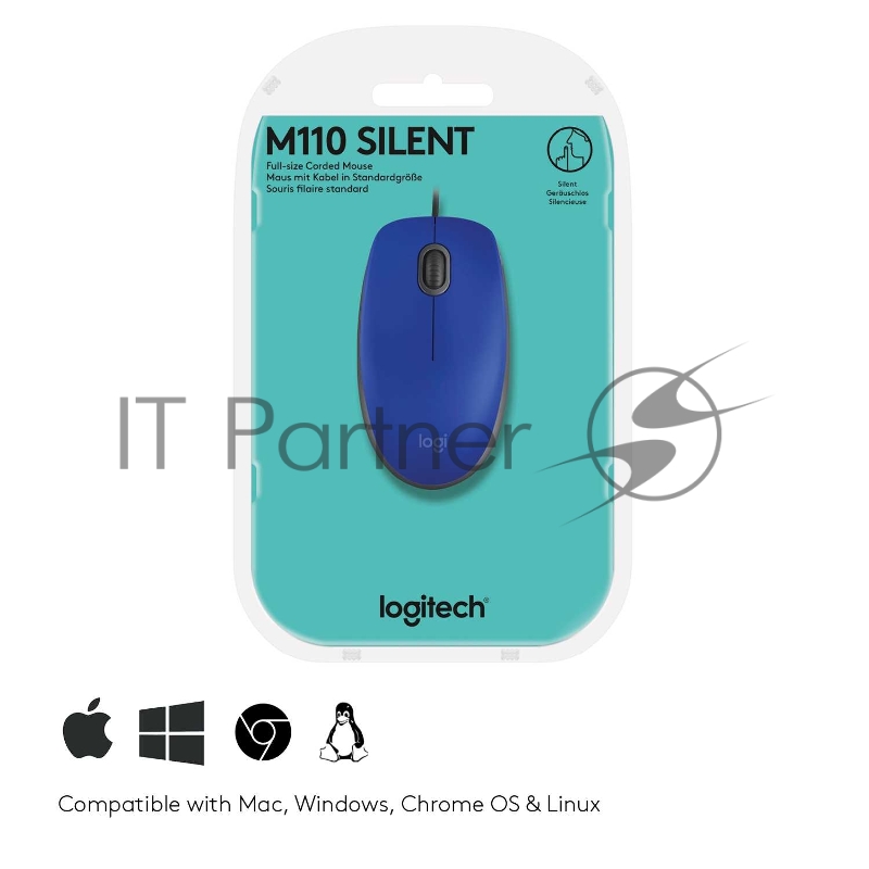 Мышь Logitech Mouse M110 Silent USB Blue Ret