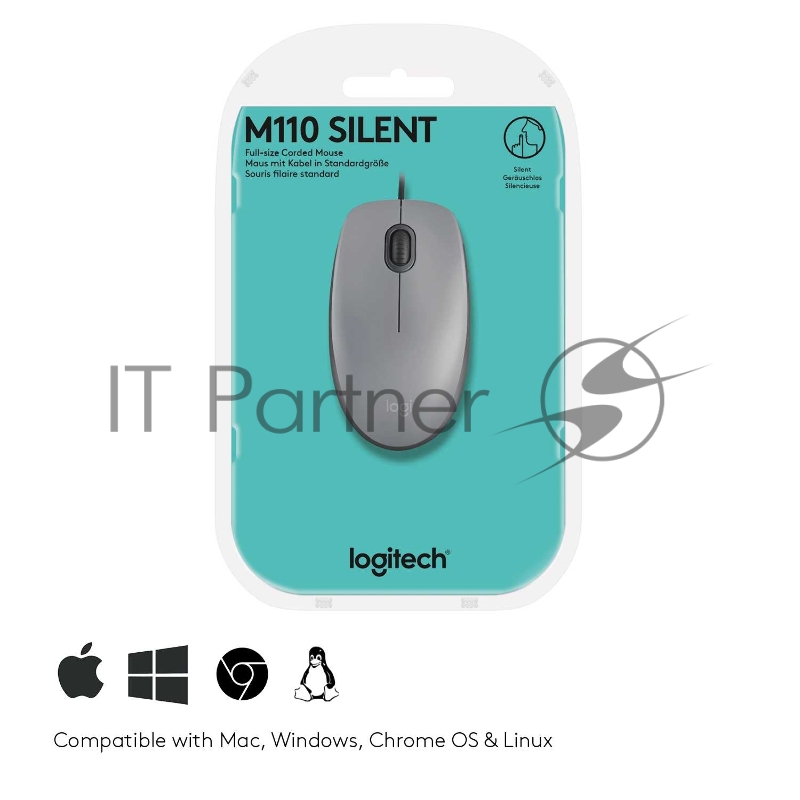 Мышь Logitech Mouse M110 Silent USB Mid Grey Ret