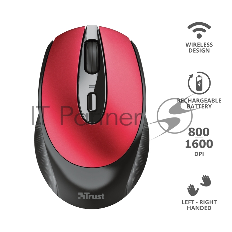 Мышь беспроводная Trust ZAYA WRL RCHRGABLE MOUSE RED