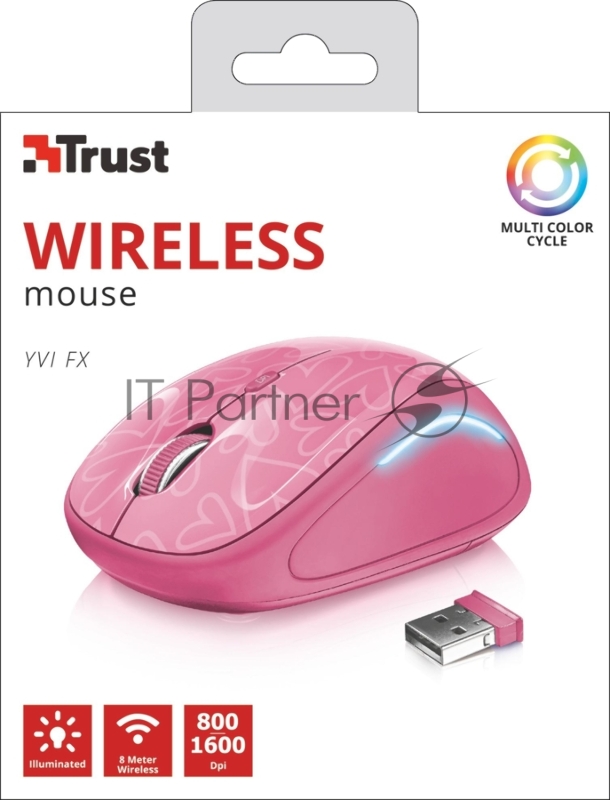 Мышь беспроводная Trust YVI FX WIRELESS MOUSE PINK