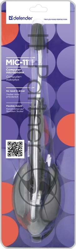 Микрофон Defender MIC-111 Микрофон компьютерный, серый, кабель 1,5 м 64111