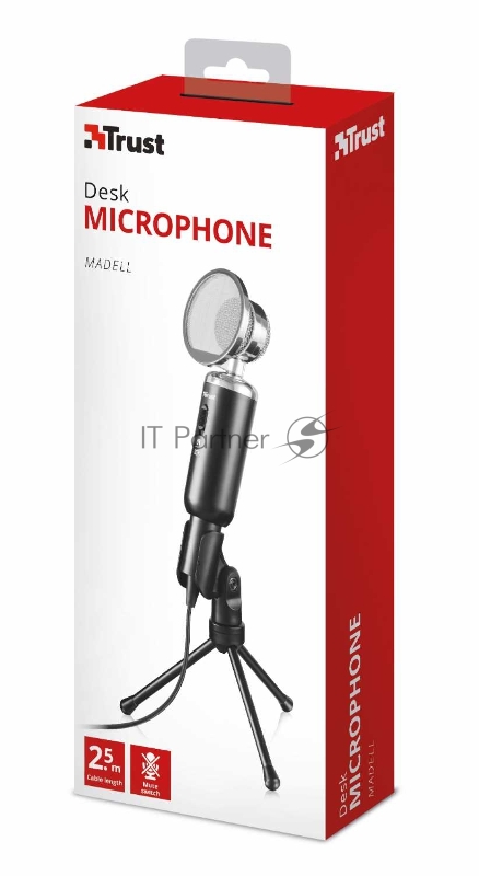 Микрофон TRUST Madell Desk (стрим,винтажнстиль,штатив,поп наклона,отключение звука,Кабель2,5м,3,5 мм)