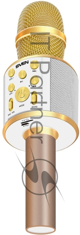 Микрофон для караоке SVEN MK-950, белый-золотой (6 Вт, Bluetooth, microSD, 1200мА*ч)