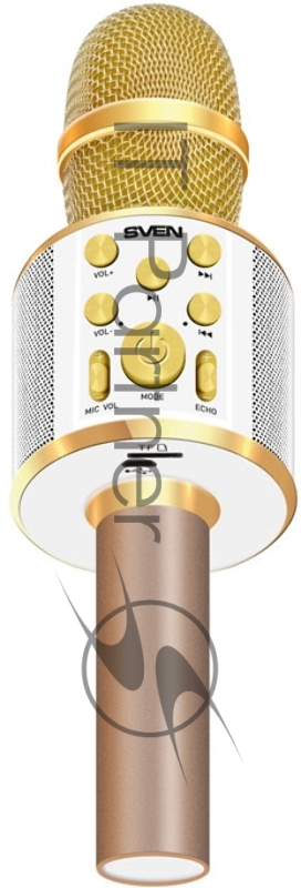 Микрофон для караоке SVEN MK-950, белый-золотой (6 Вт, Bluetooth, microSD, 1200мА*ч)