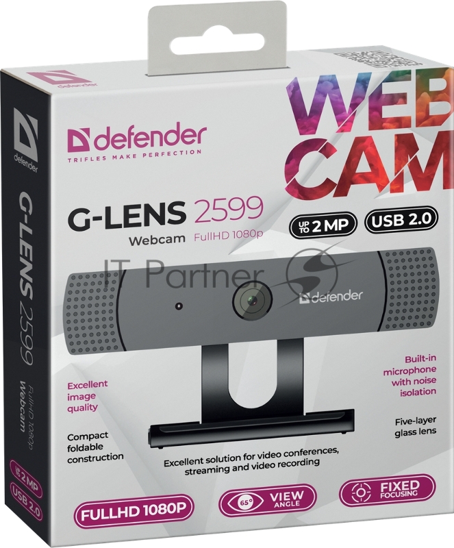 Веб-камера Defender G-lens 2599 FullHD 1080p, 2МП