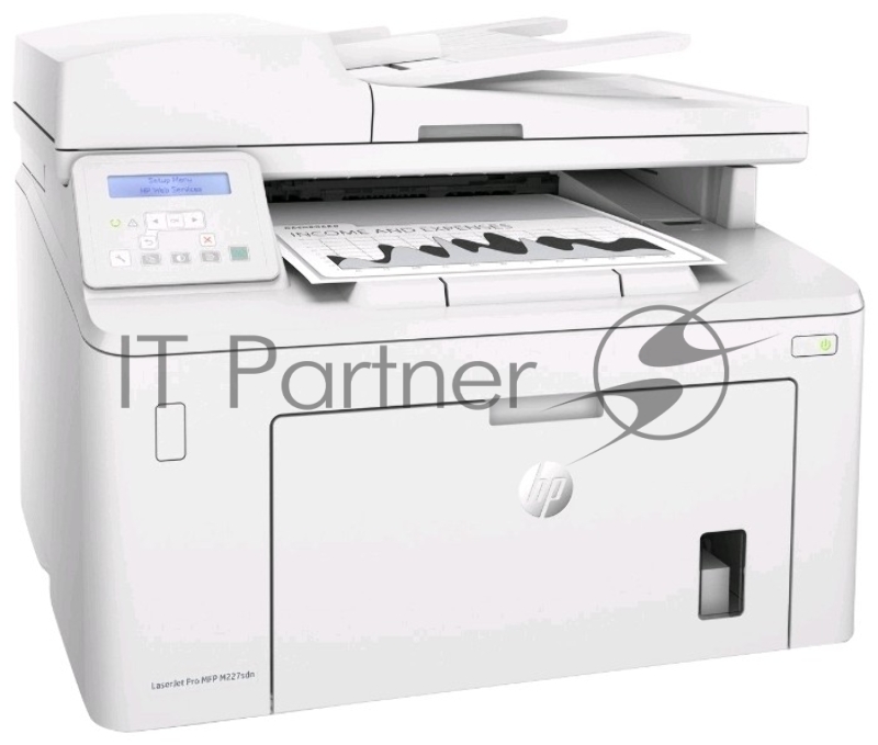 МФУ HP LaserJet Pro MFP M227sdn, лазерный принтер/сканер/копир, A4, 28ppm, 1200dpi, 256Mb, 2 trays 250+10, Duplex, ADF 35 sheets, USB/Eth, Flatbed, white, Cartridge 1600 pages in box, 1 warr, замена CF486A M225rdn)