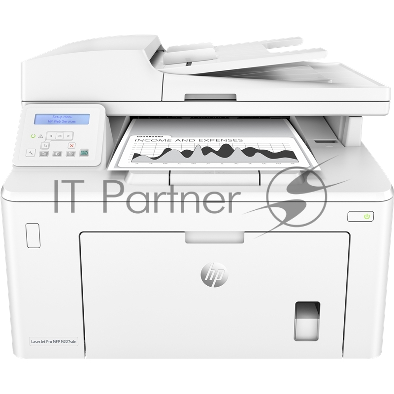 МФУ HP LaserJet Pro MFP M227sdn, лазерный принтер/сканер/копир, A4, 28ppm, 1200dpi, 256Mb, 2 trays 250+10, Duplex, ADF 35 sheets, USB/Eth, Flatbed, white, Cartridge 1600 pages in box, 1 warr, замена CF486A M225rdn)
