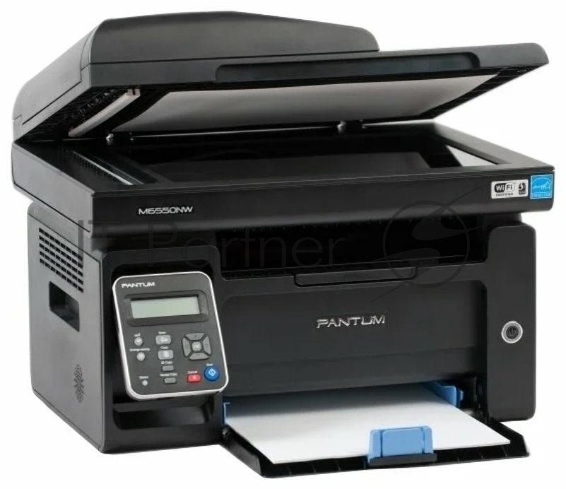 МФУ Pantum M6550NW, лазерный принтер/сканер/копир, A4, 22 стр/мин, 1200x1200 dpi, 128 Мб, ADF, подача: 150 лист., вывод: 100 лист., Ethernet, USB, Wi-Fi, ЖК-панель (черный корпус)