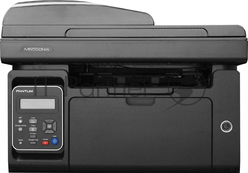 МФУ Pantum M6550NW, лазерный принтер/сканер/копир, A4, 22 стр/мин, 1200x1200 dpi, 128 Мб, ADF, подача: 150 лист., вывод: 100 лист., Ethernet, USB, Wi-Fi, ЖК-панель (черный корпус)