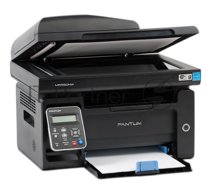 МФУ Pantum M6550NW, лазерный принтер/сканер/копир, A4, 22 стр/мин, 1200x1200 dpi, 128 Мб, ADF, подача: 150 лист., вывод: 100 лист., Ethernet, USB, Wi-Fi, ЖК-панель (черный корпус)