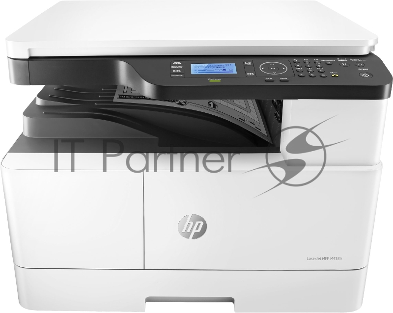 МФУ HP LaserJet MFP M438n, принтер/сканер/копир, (A3, скор. печ. 22 стр/мин, разр. скан. 600х600, печати 1200х1200, Ethernet (RJ-45), USB)