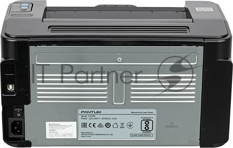 Принтер Pantum P2500, лазерный А4, 22 стр/мин, 1200x1200 dpi, 128 Мб, подача: 150 лист., USB, картридер, черный корпус (Старт.к-ж P-210E - 700 стр., max 15000 стр/мес)