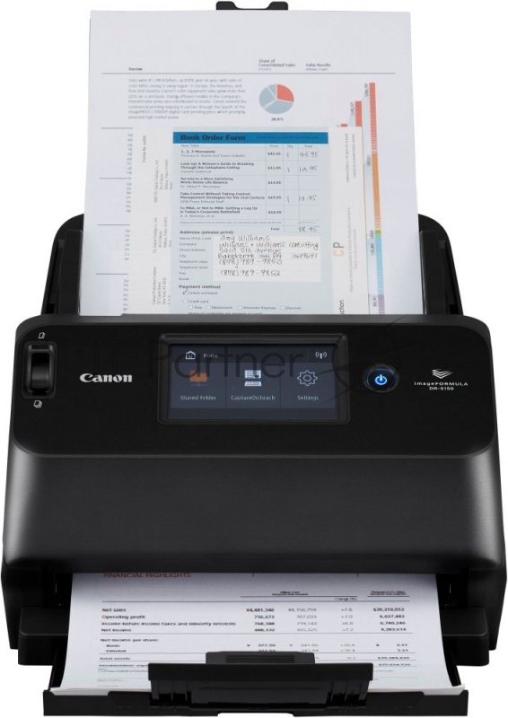 Сканер Canon DR-S150 (Цветной, двусторонний, 45 стр./мин, ADF 60, Ethernet, USB 3.2, WI-FI, 3 года гарантии)