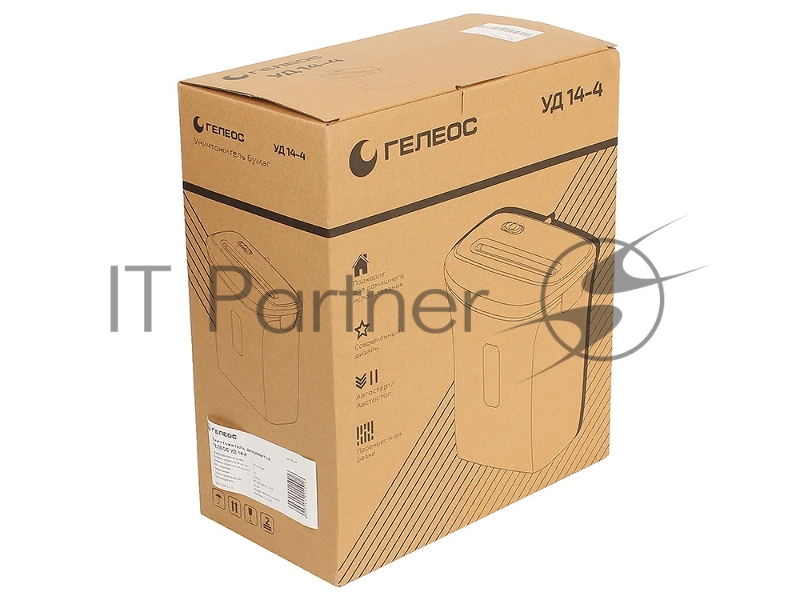 Шредер ГЕЛЕОС УД14-4, (DIN P-4), фрагмент 3,9х30мм, 6-8 лист (70г/м2), скобы, 14 литров