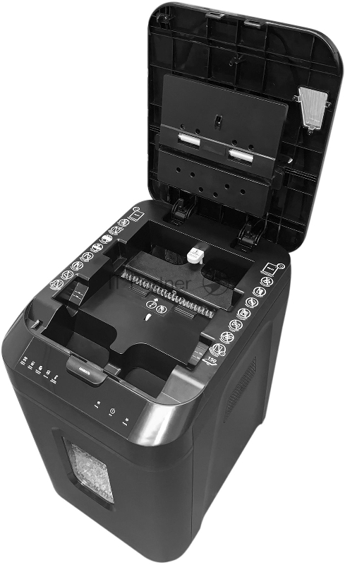 Шредер ГЕЛЕОС АП40-4, DIN P-4 (4 ур-нь секр.), фрагмент 3,9х12мм, АВТОПОДАЧА 170 лист (70г/м2), пл.карты/скрепки/скобы, 37 литров